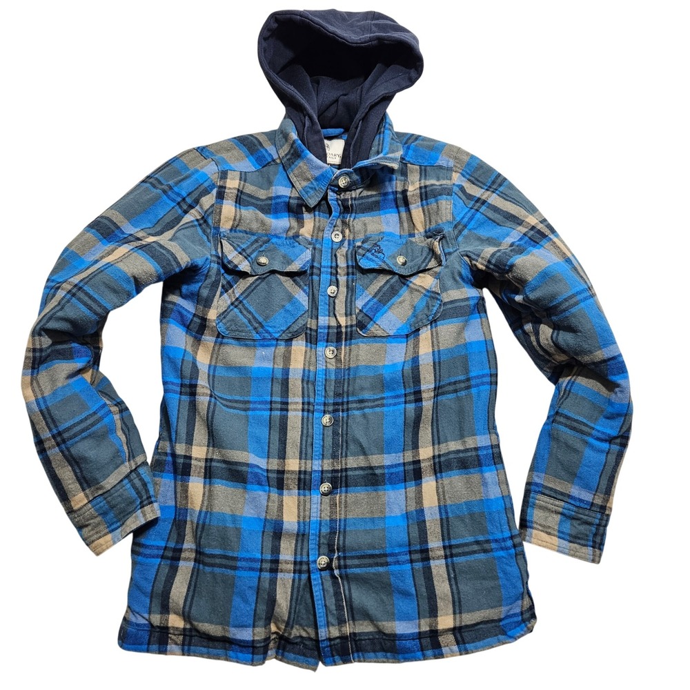 Legendary Whitetails Mens Blue Plaid Maplewood Hooded Flannel Shirt Jacket SM‎